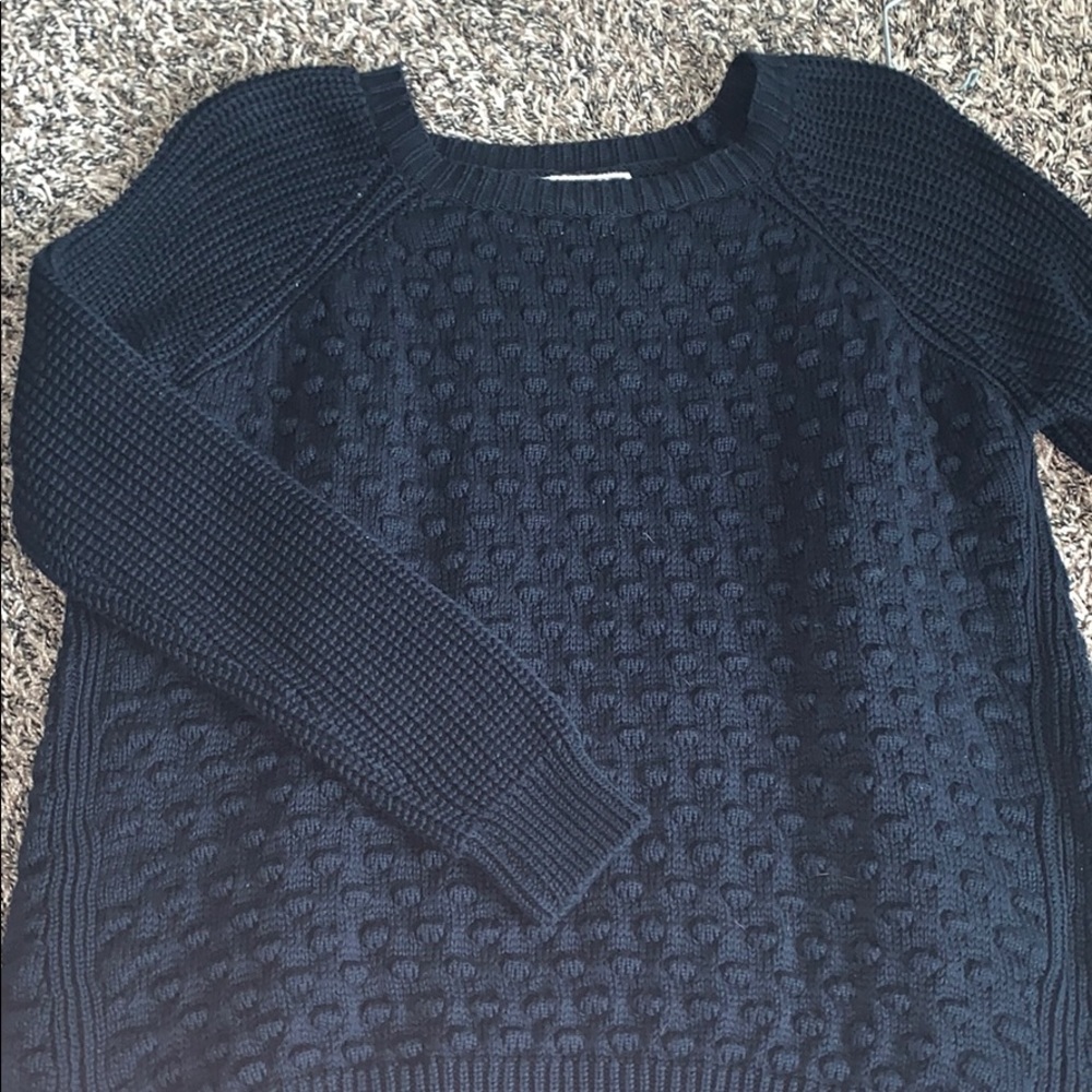 Navy blue sweater with polka dots